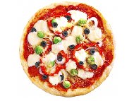Домашна пица с доматен сос, пармезан, моцарела, чушки, лук и маслини